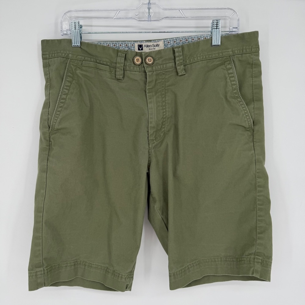 Allen Solly Mens Olive Green Chino Shorts Size 34 Flat Front Twill Casual Summer